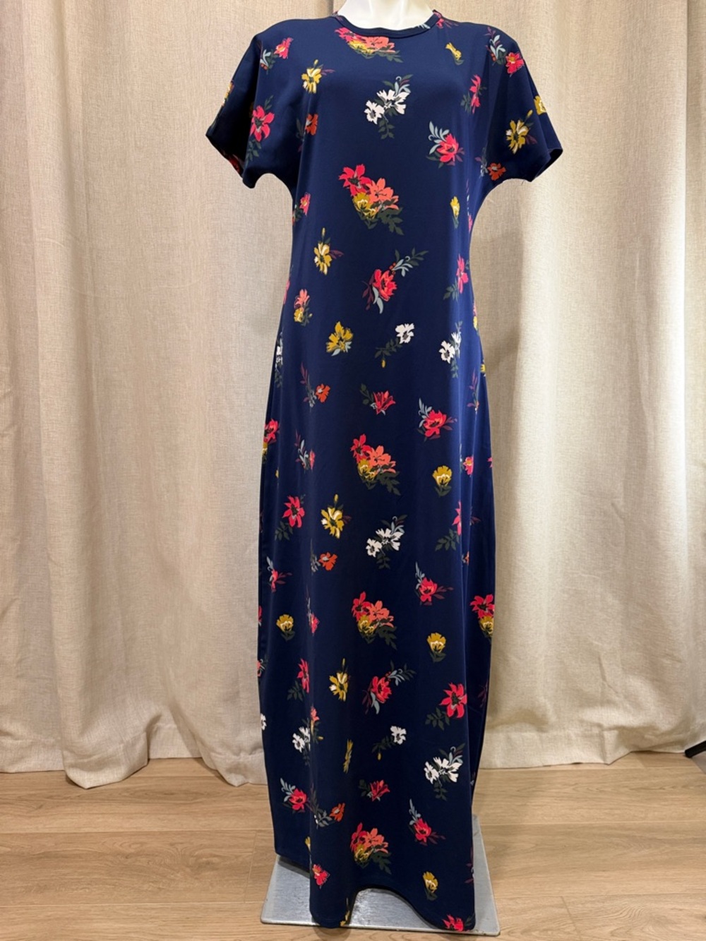 LuLaRoe Navy Floral Maxi Dress with Coral Blooms